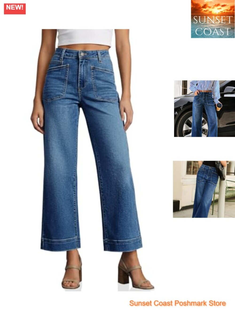 High Waisted Cropped Wide Leg Jeans Baggy Denim Ankle Pants Stretchable